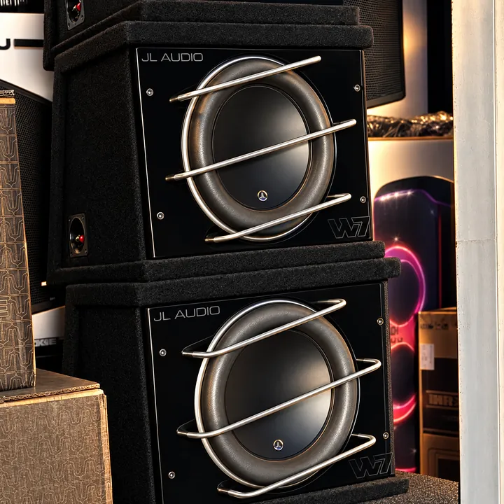 Speakers and subwoofers at the shop