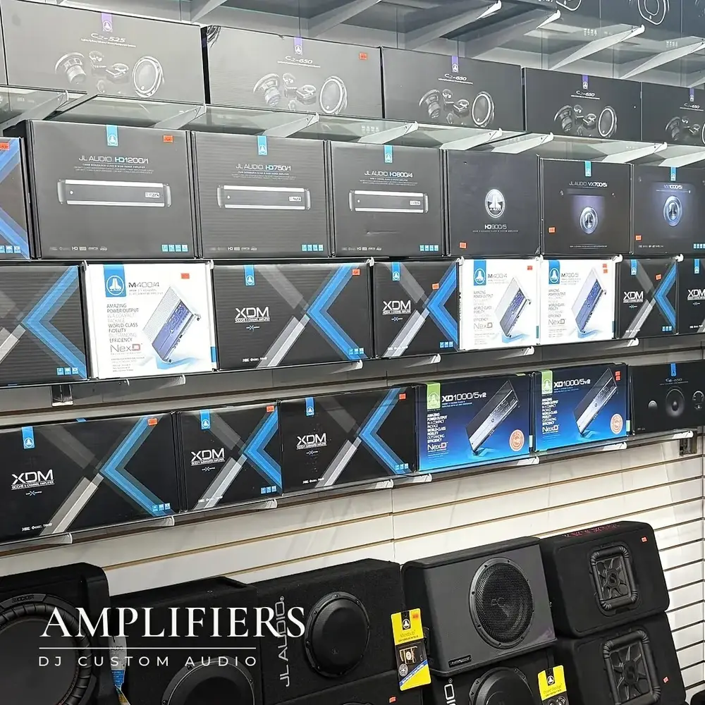 JL Audio XDM amplifiers on the shelf