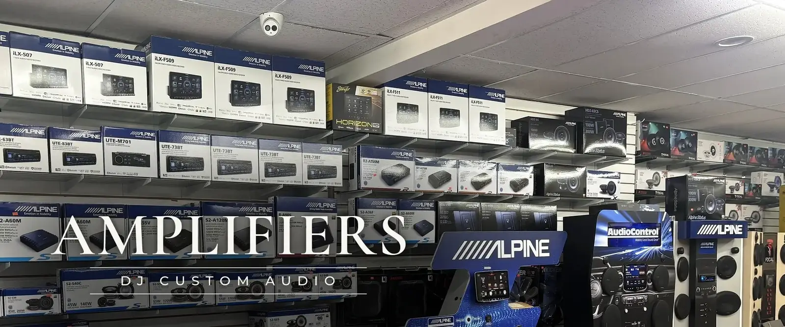 Amplifiers on display at DJ Custom Audio