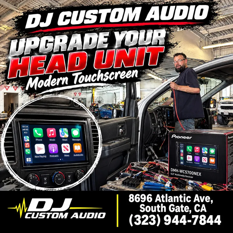 Upgraded floating touchscreen head unit in a car dashboard in South Gate