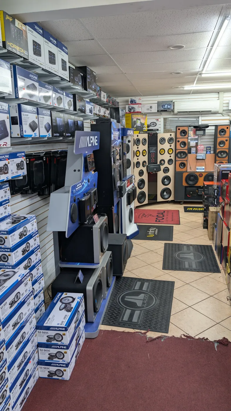 Alpine display and speaker aisle at the South Gate shop