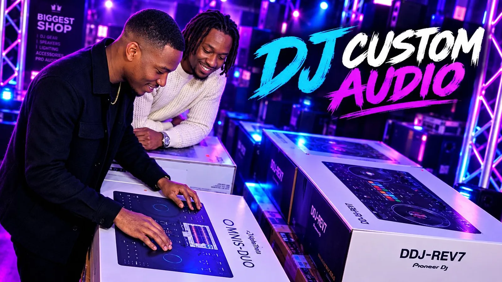 West Puente Valley drive-in: two friends trying the AlphaTheta Omnis-Duo and Pioneer DDJ-REV7 demo units at DJ Custom Audio in South Gate
