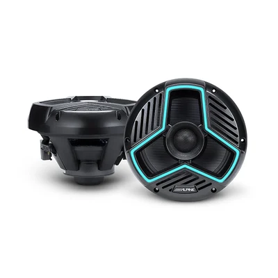 Alpine MRN-S88-LB 8.8-inch Marine Coaxial Speakers with RGB Lighting (Black)