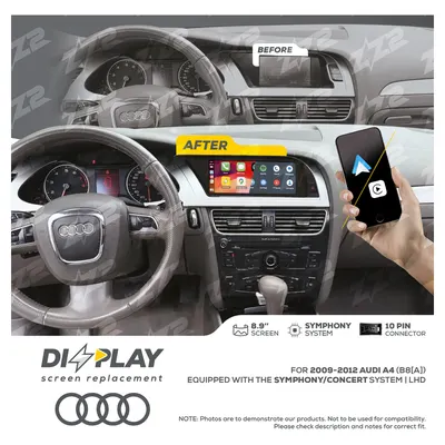 ZZ-2 DZZ-SYM-A4-B8A-8-LHD 8.9-inch DIZZPLAY Screen for 2009–2012 Audi A4/S4 (B8 early) Symphony/Concert
