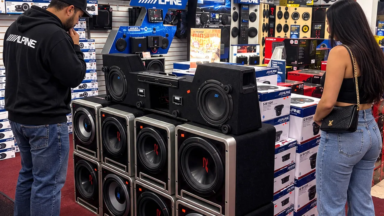 Subwoofer stacks and the Alpine wall on the car audio floor
