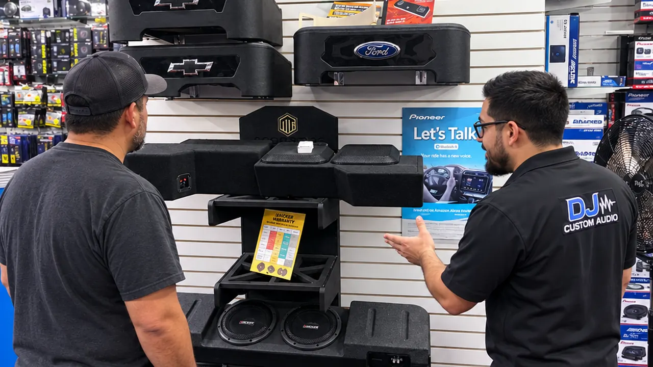 Pioneer truck-fit subwoofer boxes for Chevy and Ford at DJ Custom Audio