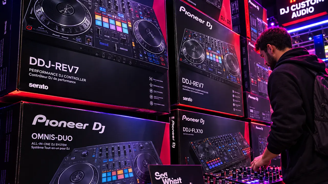 Pioneer DJ controllers on the DJ floor at DJ Custom Audio