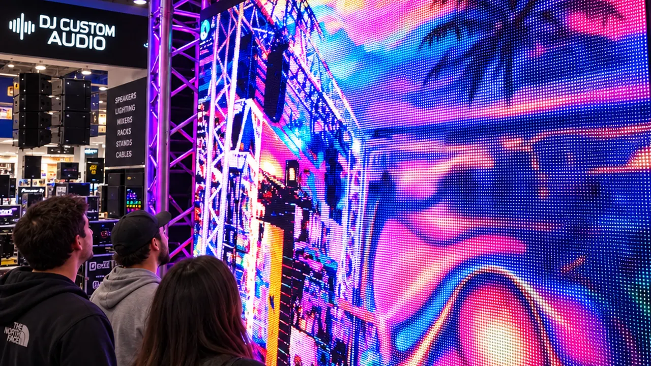 Truss and stands on the DJ floor at DJ Custom Audio