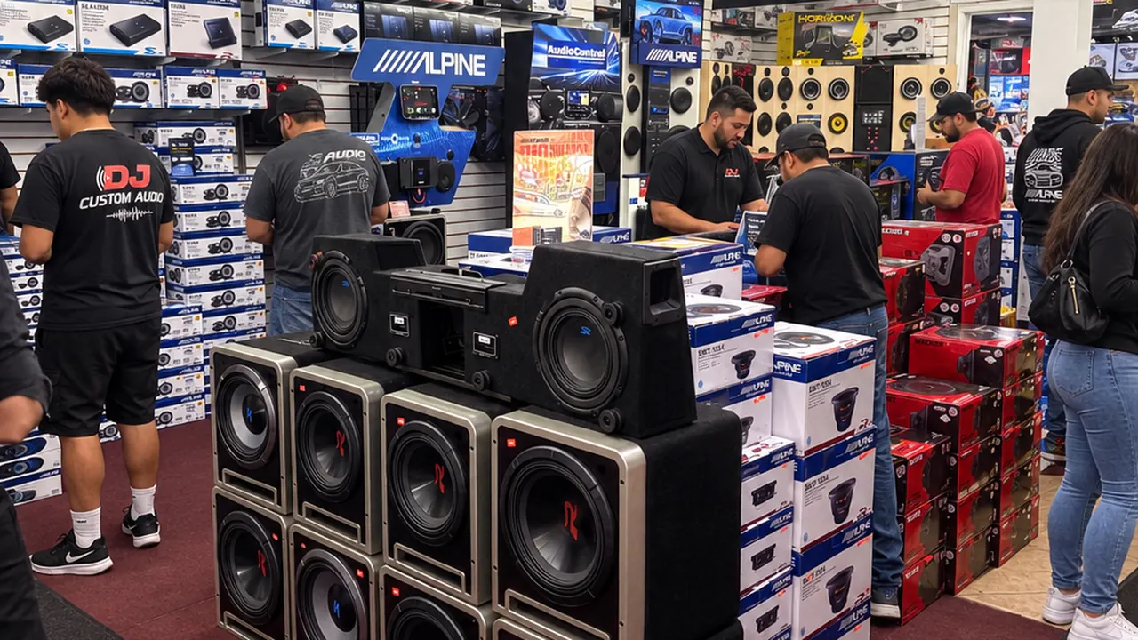 Inside DJ Custom Audio at 8696 Atlantic Ave, South Gate