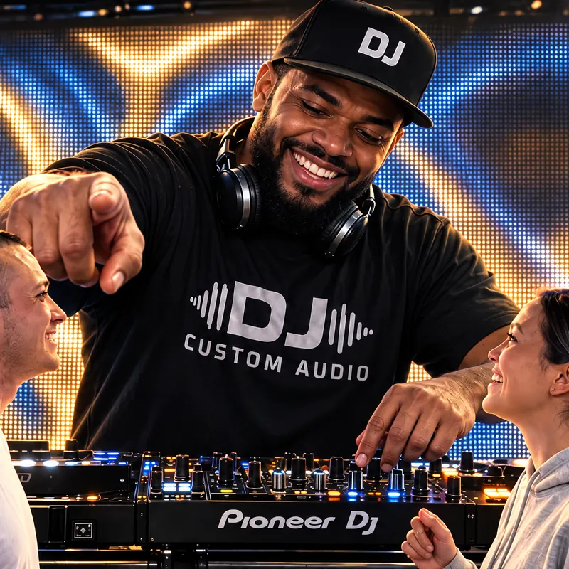 DJ on Pioneer DJ gear in front of the LED wall on the DJ floor